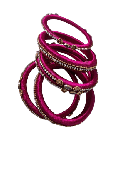 Indian Traditional Silk Thread Bangles Set of 6 for Women and Girls (Pink) - Bangles & Bracelets | Buy online on ZillyBuy