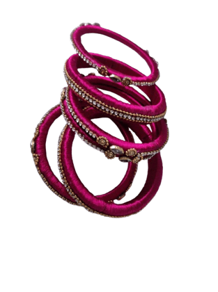 Indian Traditional Silk Thread Bangles Set of 6 for Women and Girls (Pink)