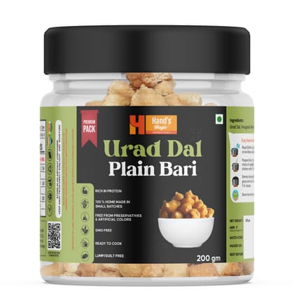 Hand’s Magic Urad Dal Plain Bari – Premium Pack | High Protein | Ready to Cook | 100% Homemade | No Preservatives | Natural & Healthy | 200g