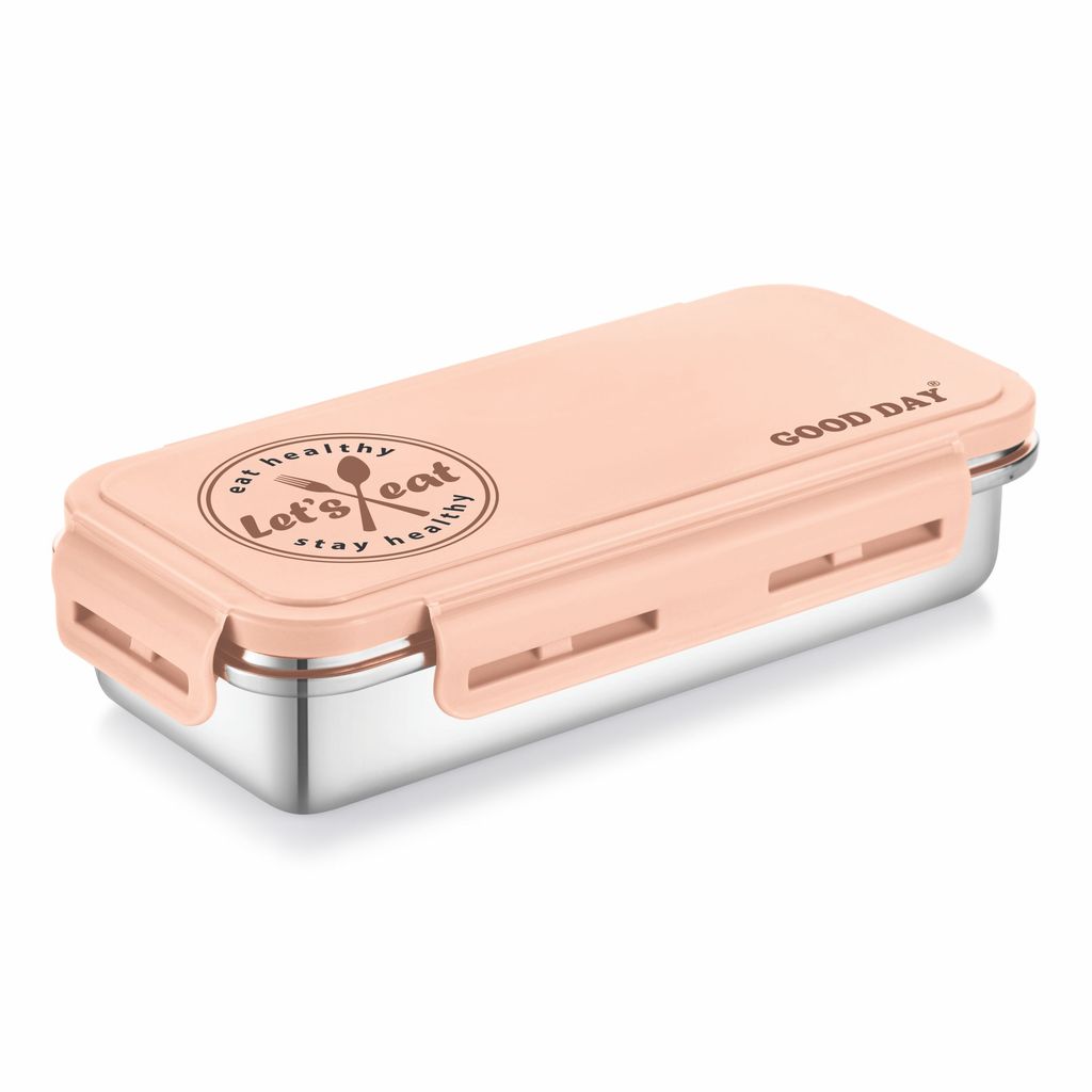 Good Day Passion Stainless Steel Lunch Box with Airtight Lid, Peach (600ml +150ml)
