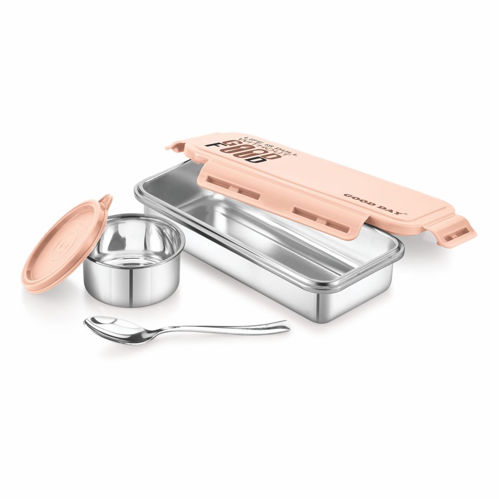 Good Day Passion Stainless Steel Lunch Box with Airtight Lid, Peach (600ml +150ml)