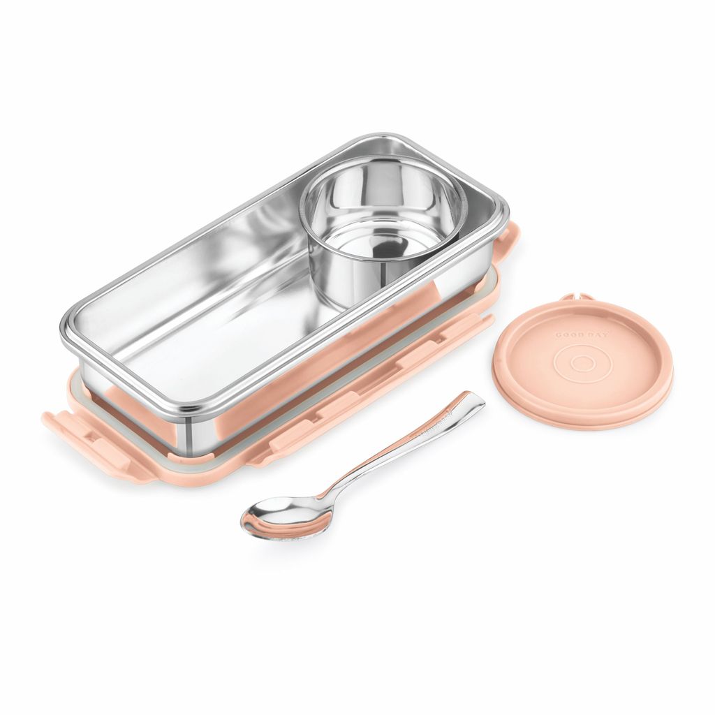 Good Day Passion Stainless Steel Lunch Box with Airtight Lid, Peach (600ml +150ml)