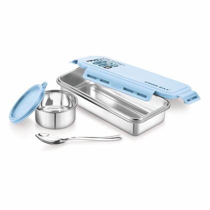 Good Day Passion Stainless Steel Lunch Box with Airtight Lid, (600ml+150ml), Blue