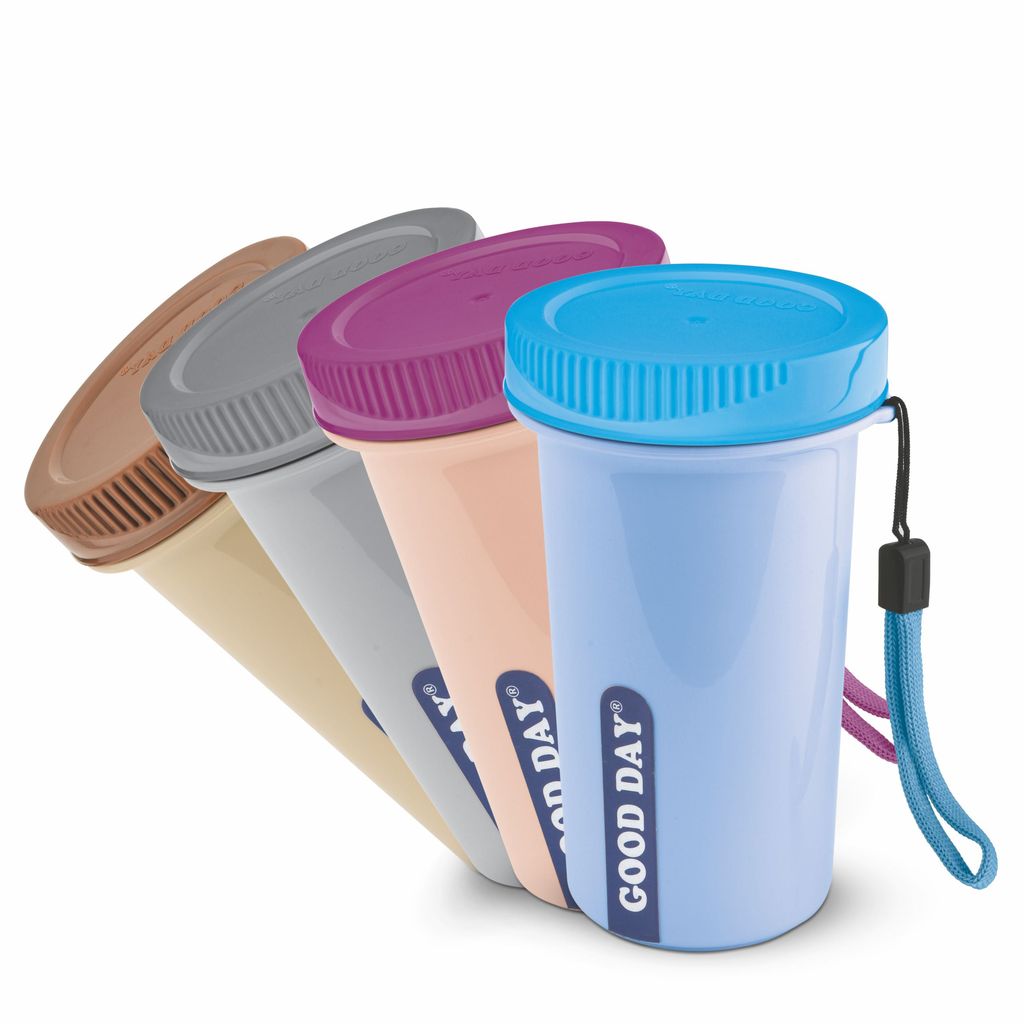 Good Day Easy Meal Tumbler with Strap & Inner Steel Glass, Reusable Travel Mug,Perfect for Coffee, Tea, and Juices , Grey