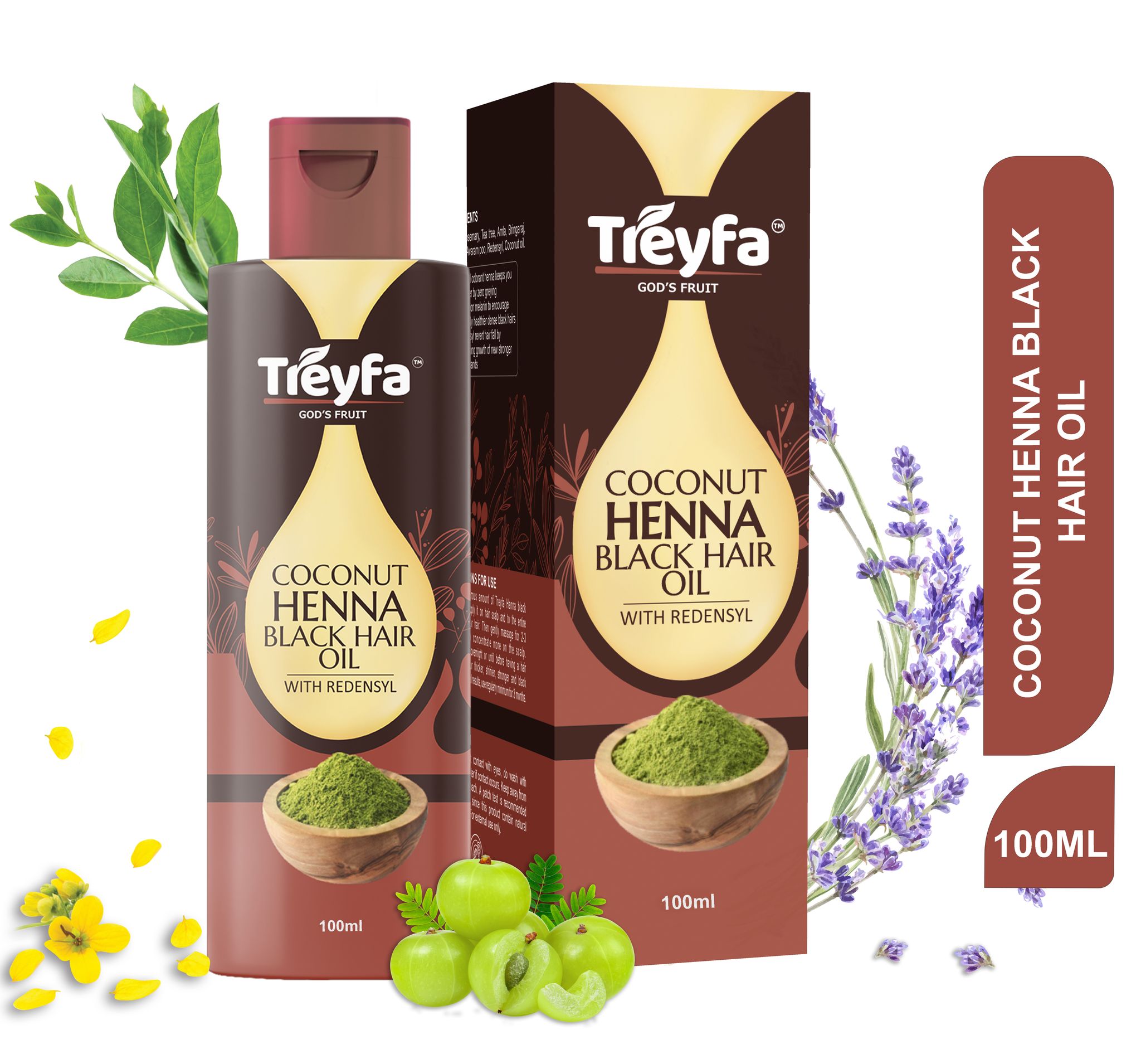 Treyfa coconut henna black hair oil for naturally black & healthy hair(100ml)