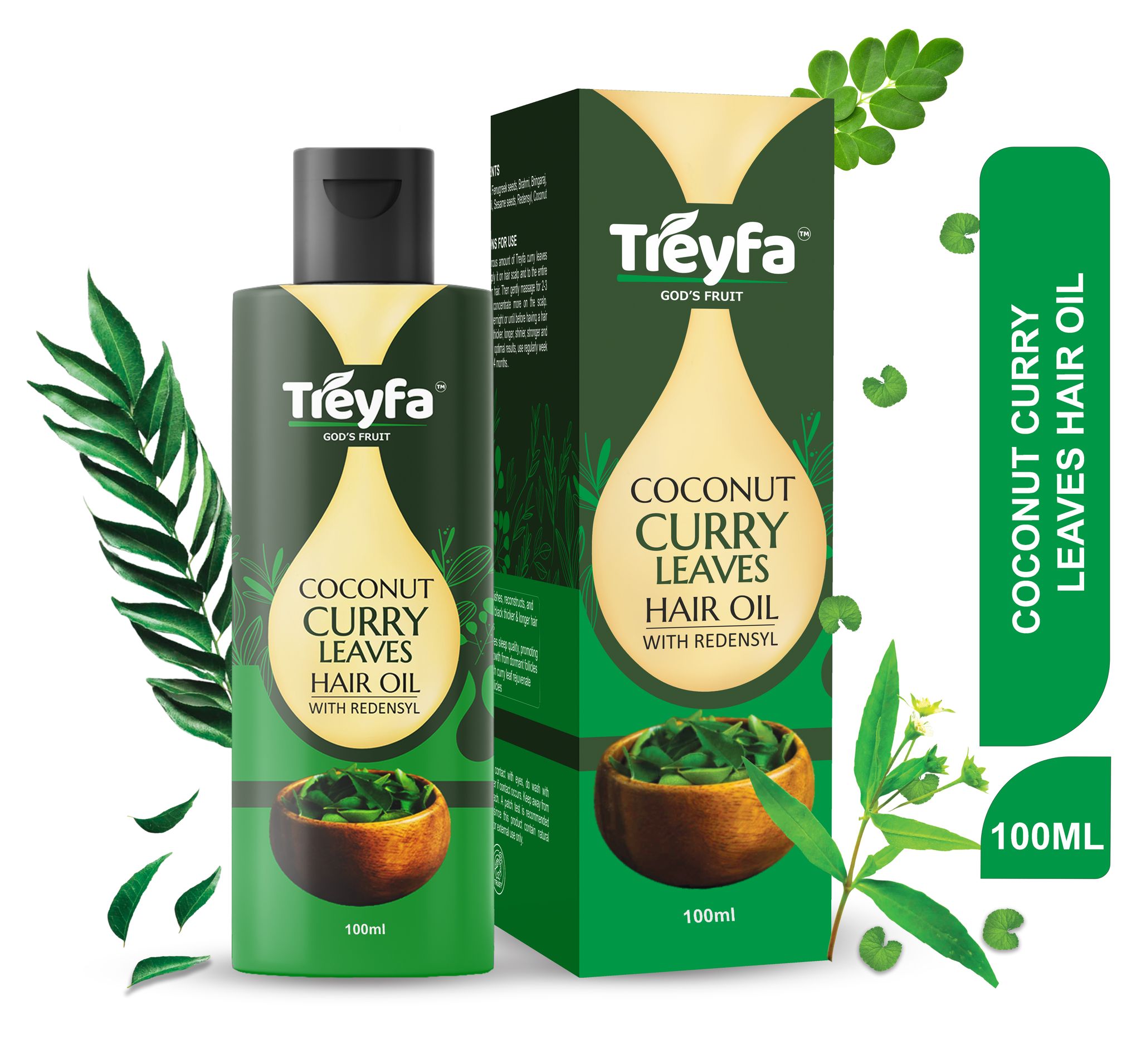 Treyfa Coconut curry leaves hair oil for hair strengthening, hair growth, and naturally black hair(100)