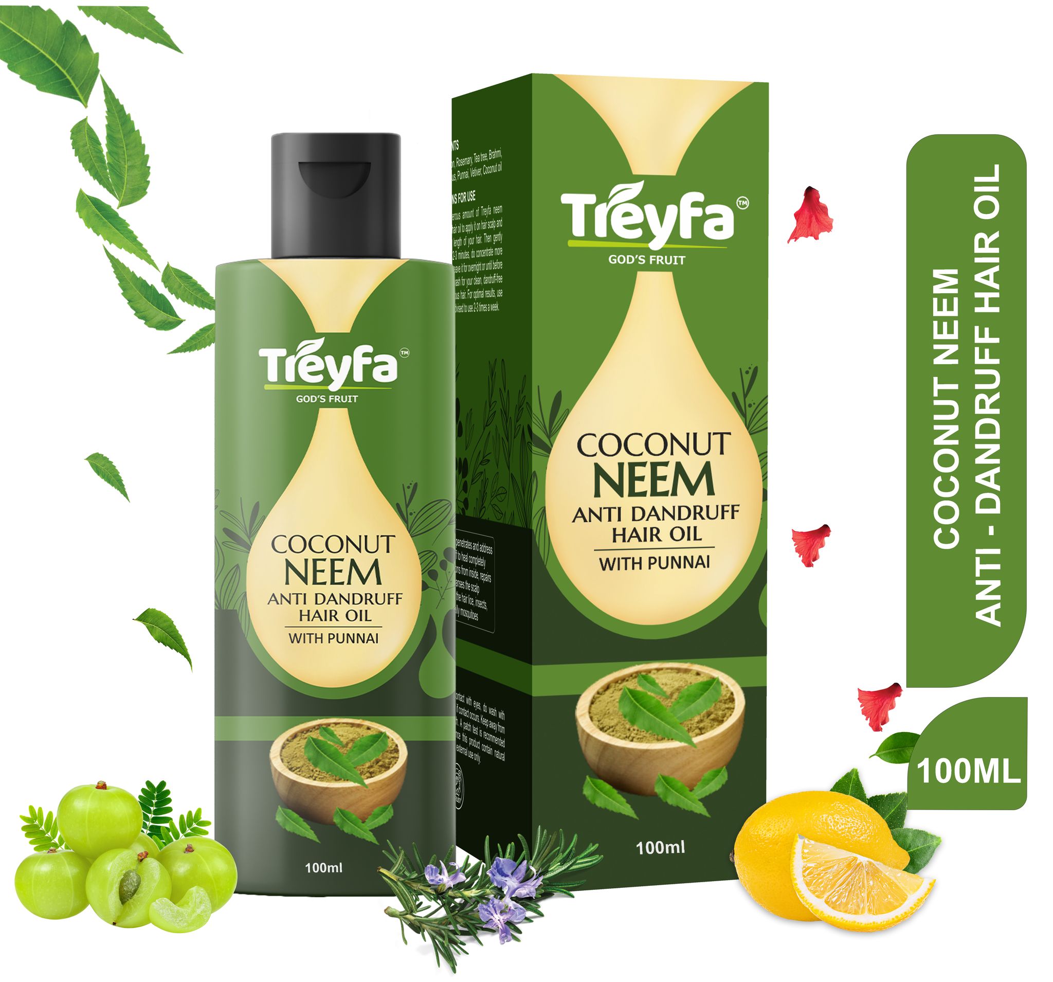 Treyfa Coconut Neem anti dandruff oil for dandruff & lice free strong silky hair(*100ml)