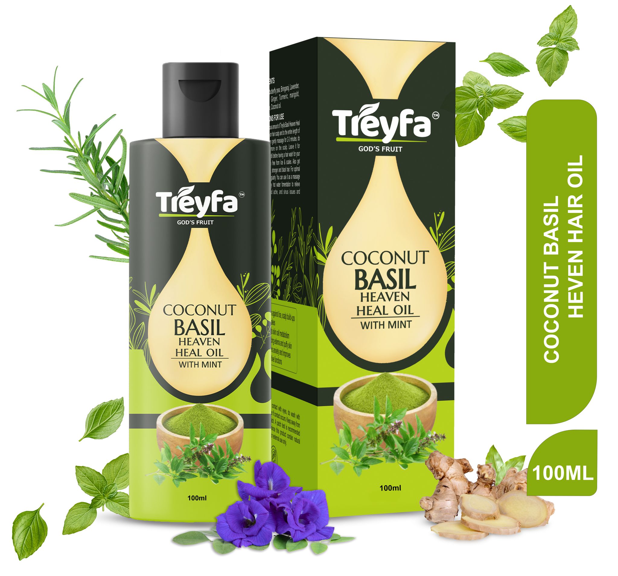Treyfa Coconut Basil heaven heal oil for ultimate skin, hair and body care(100ml)