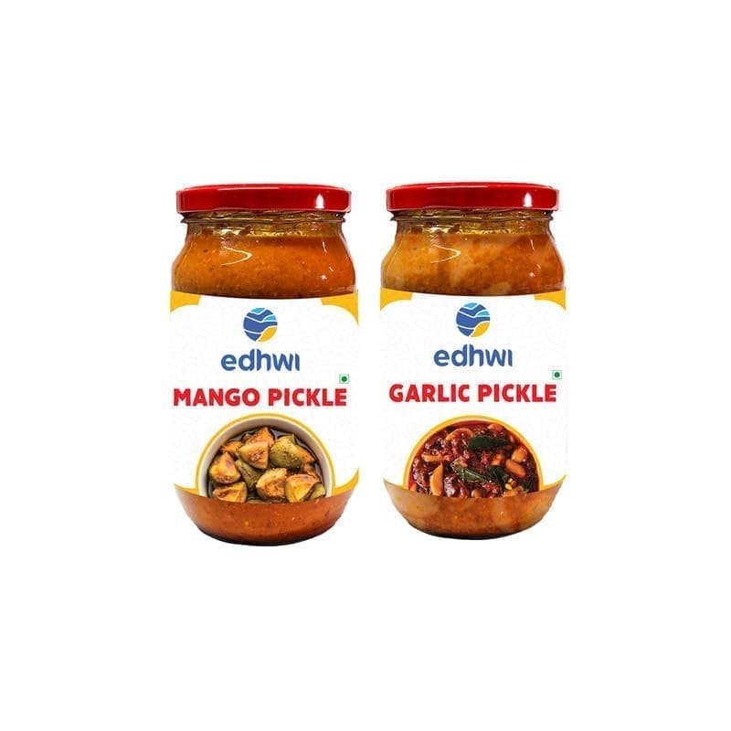 Edhwi Mango & Garlic Pickle Combo - 200g Each | Authentic Indian Flavors, Perfect for Rice, Roti & Snacks