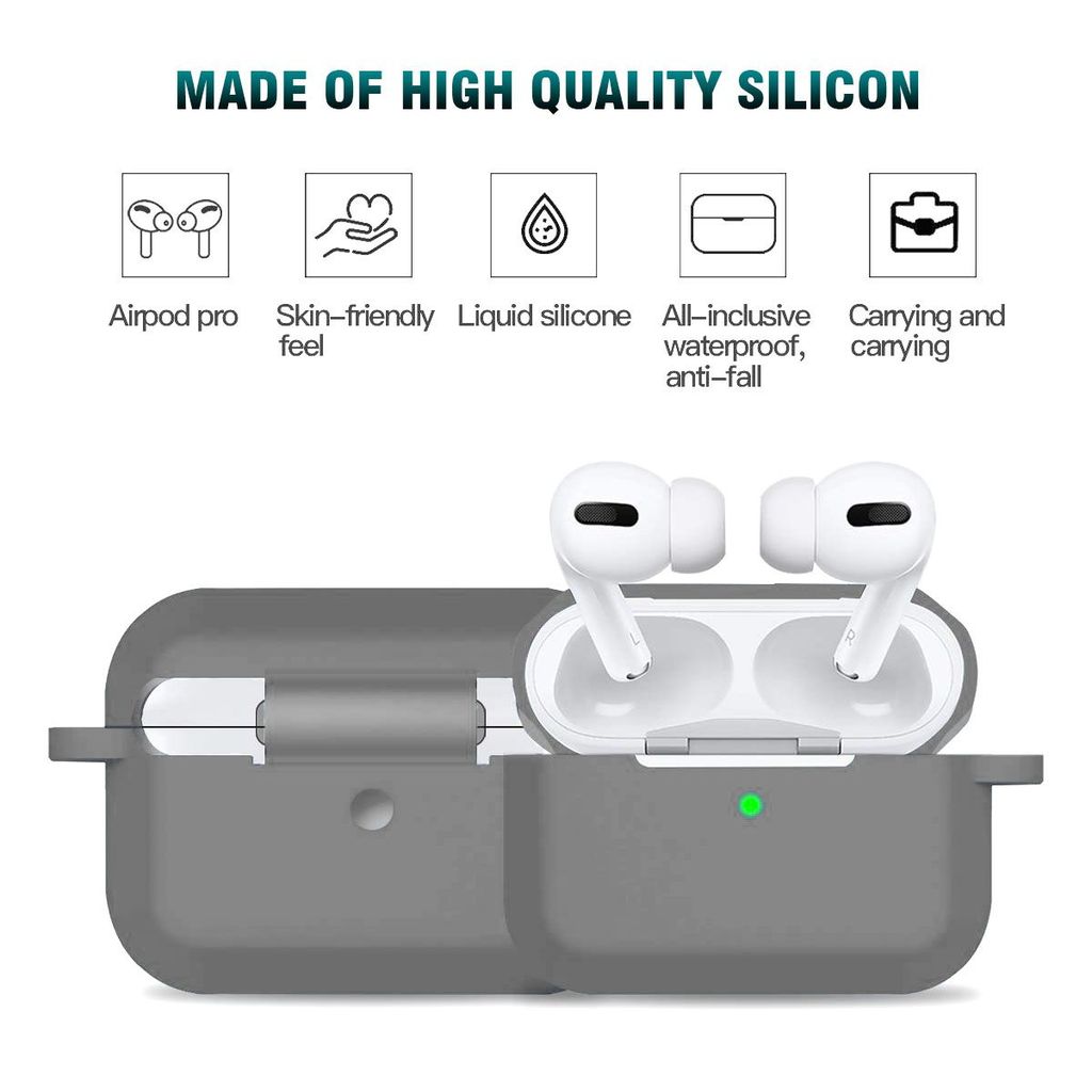 LIRAMARK Silicone Soft Case Cover with Buckle for Airpods Pro (2019), AirPods Pro 1st Generation (Grey)