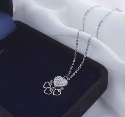 Stainless Steel Heart Shape Cubic Zirconia Pendent Necklace