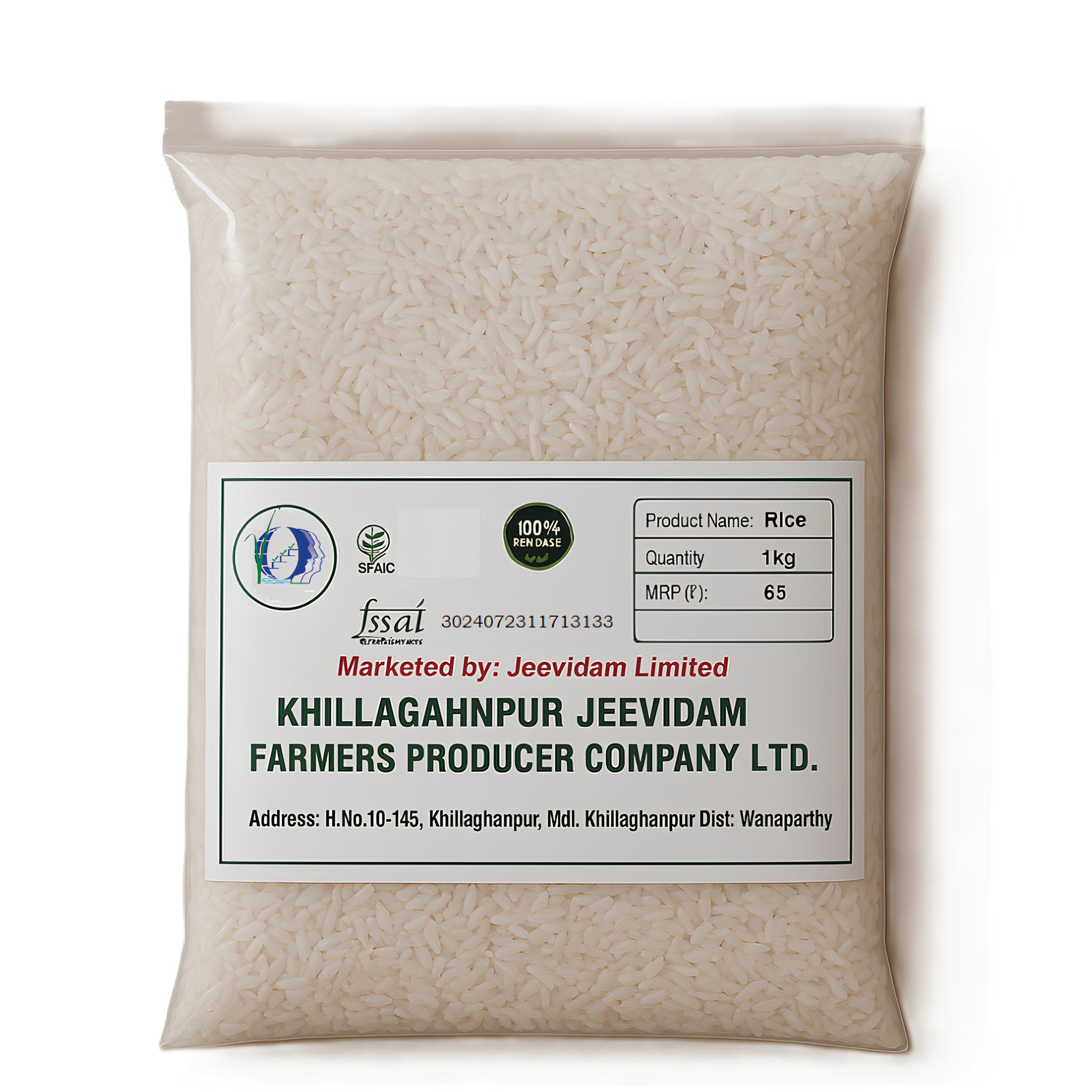 1 Kg Rice - Khillaghanpur Jeevidam Farmers Producer Company Ltd.