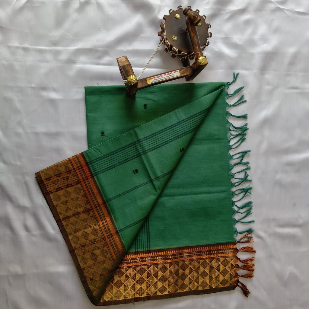 Pure Cotton Saree with Blouse Green color