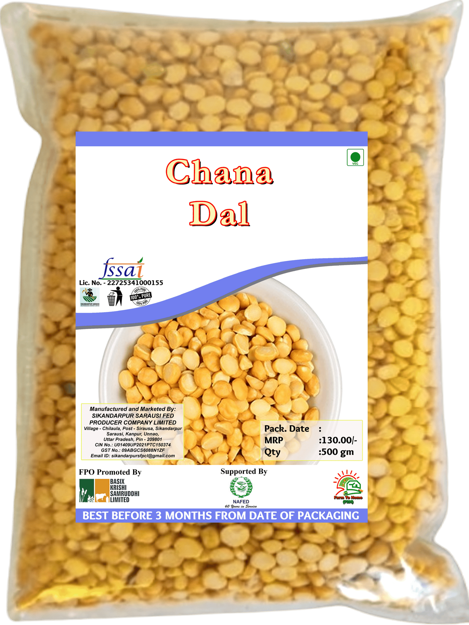 Chana Dal | Split Bengal Gram | 500gm | 100% Pure | FSSAI Certified | Best Before 3 Months
