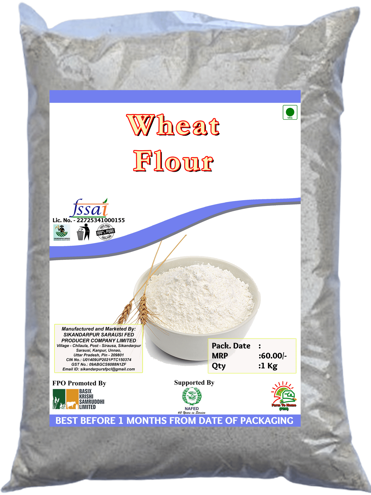 100% Pure Wheat Flour, 1 Kg