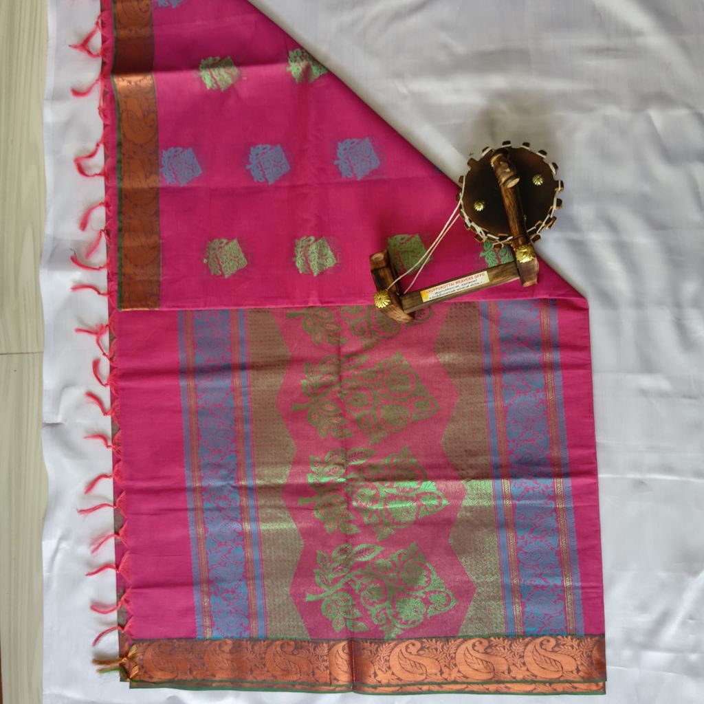 Pink color Pure Cotton Saree with Blouse