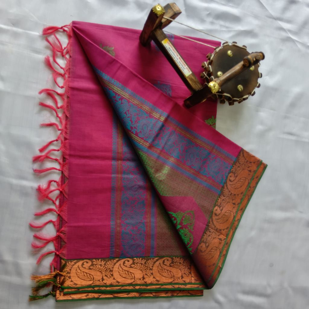 Pink color Pure Cotton Saree with Blouse