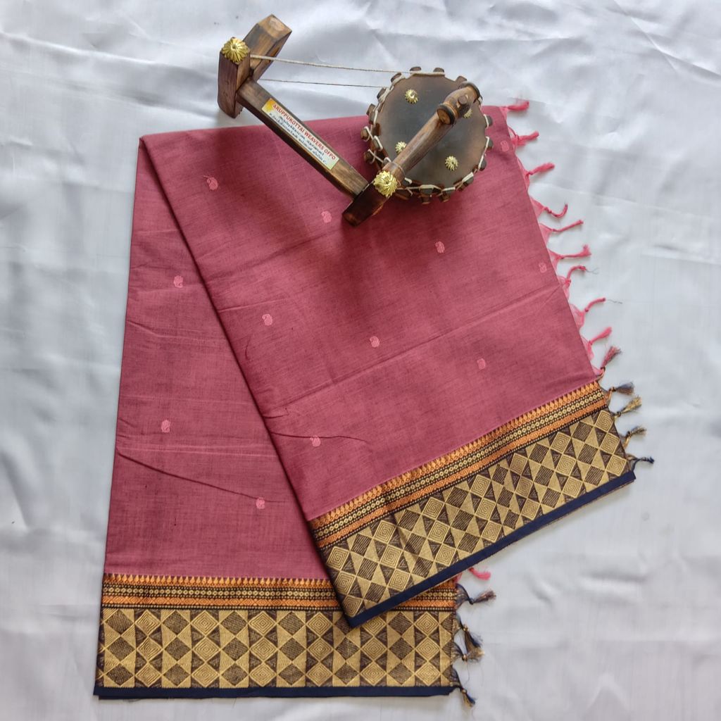 Pink color Pure Cotton Saree with Blouse
