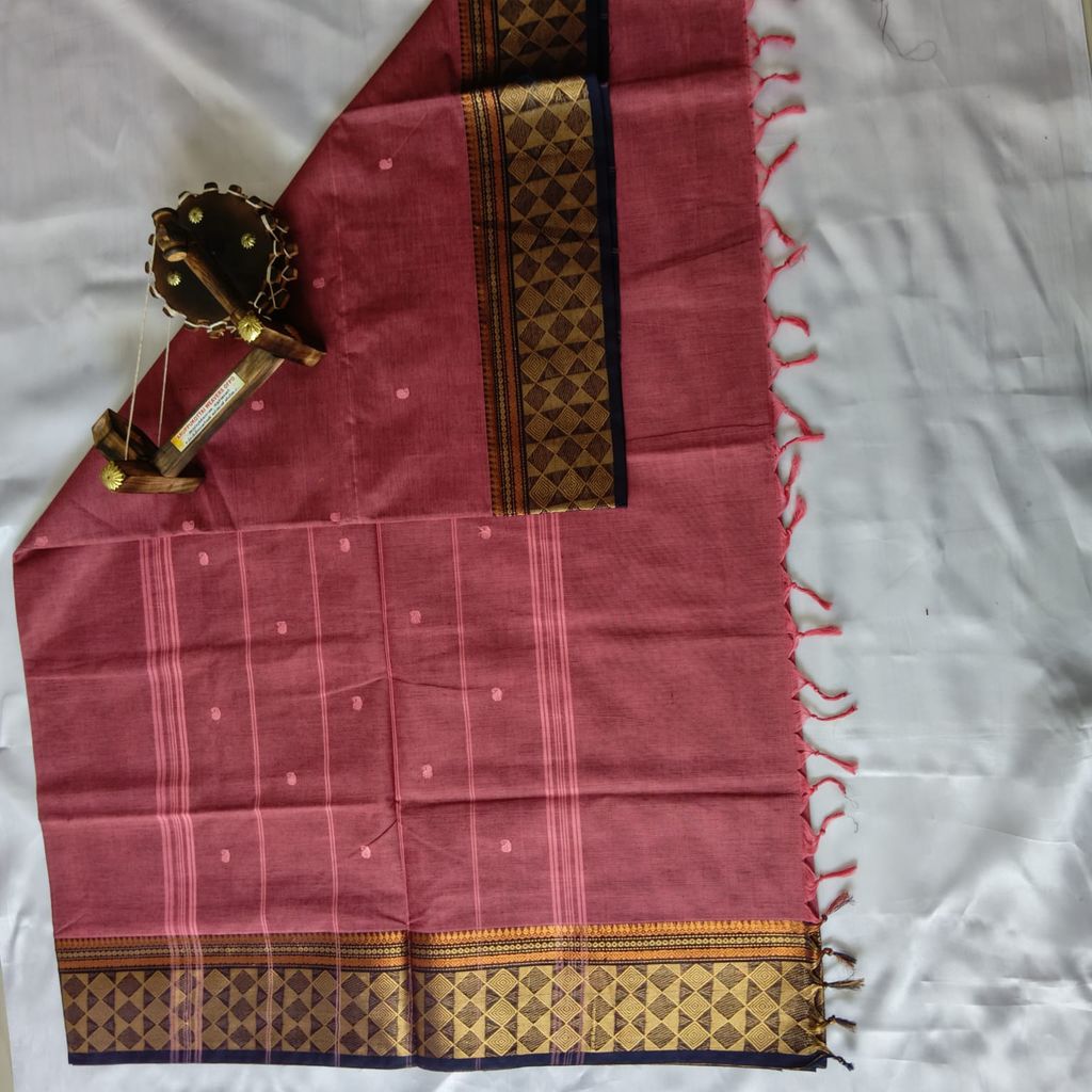 Pink color Pure Cotton Saree with Blouse