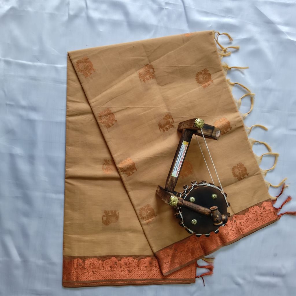 Pure Cotton Saree with Blouse Sandle color
