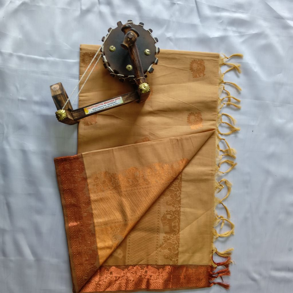 Pure Cotton Saree with Blouse Sandle color