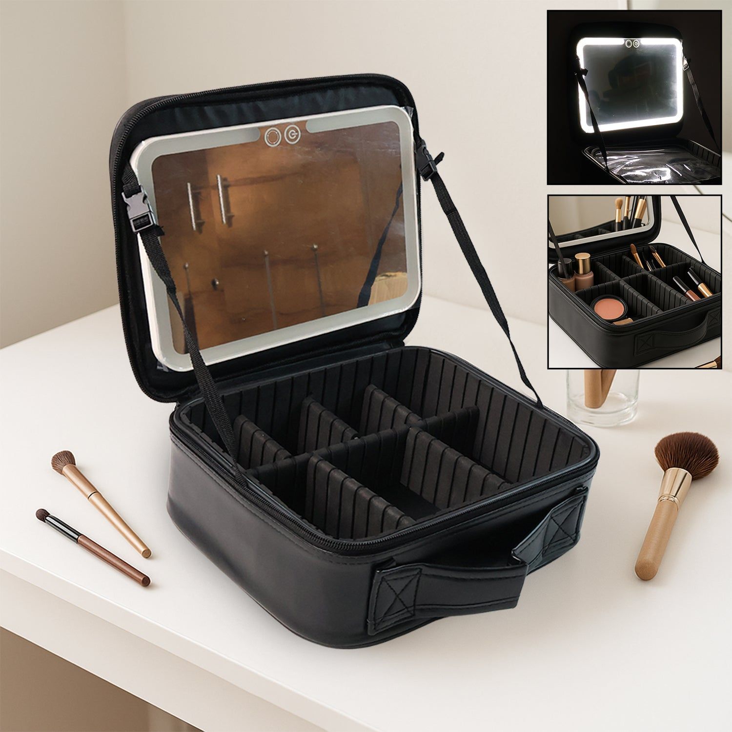 Black Premium LED Light Makeup Organizer Box (1 Pc)