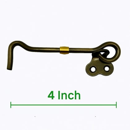KARTHI7OCT STORE Black-Golden 4 Inch Brass Window Hook (Set of 2) � Vintage Style Cabin Hook Latch with Screws � Antique Door Stopper, Gate & Window Stay Lock