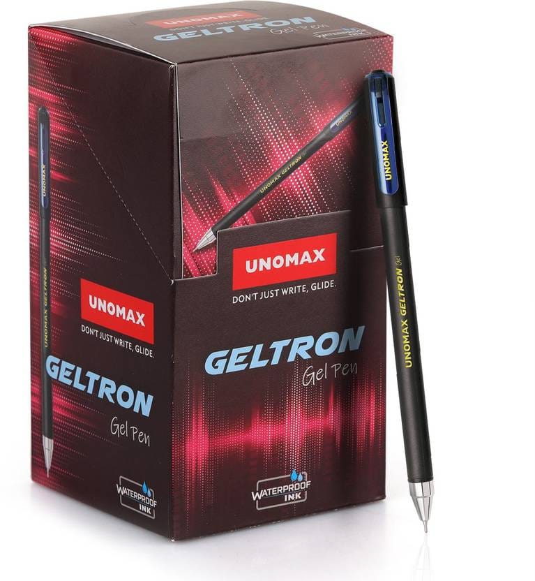 UNOMAX Geltron Waterproof Ink Gel Pen  (Pack of 50, Ink Color - Blue, Black, Red)