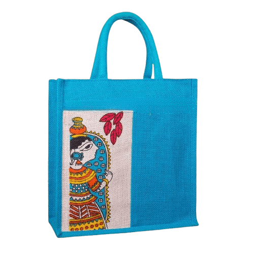 SS Eco-Life Eco-Friendly Jute Multi-Purpose Bag – Ideal for Lunch, Tiffin, Tote, Grocery, Picnic & Shopping (28cm x 28cm x 12cm) Mulitcolour