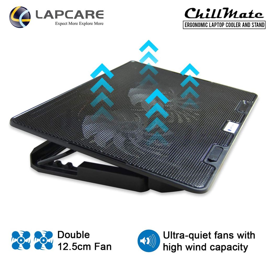 Laptop Cooling Pad, LAPCARE Chill Mat 2 with Dual 140mm Blue LED Cooling Fans, Height Adjustable and Ergonomic Design, USB Powered, Fits Upto 17.3 Inch Laptops