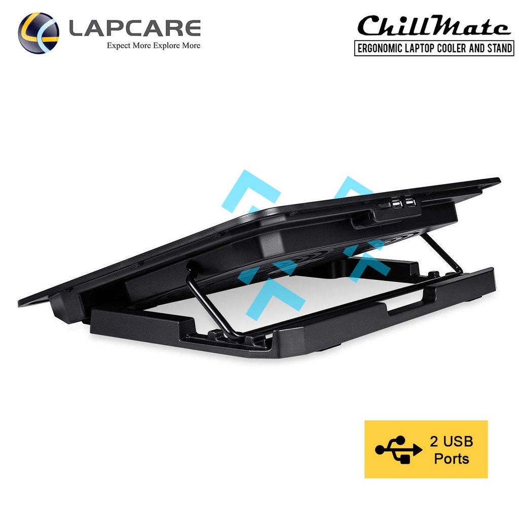 Laptop Cooling Pad, LAPCARE Chill Mat 2 with Dual 140mm Blue LED Cooling Fans, Height Adjustable and Ergonomic Design, USB Powered, Fits Upto 17.3 Inch Laptops