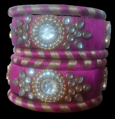  Indian Traditional Silk Thread Bangle Set - Fuschia