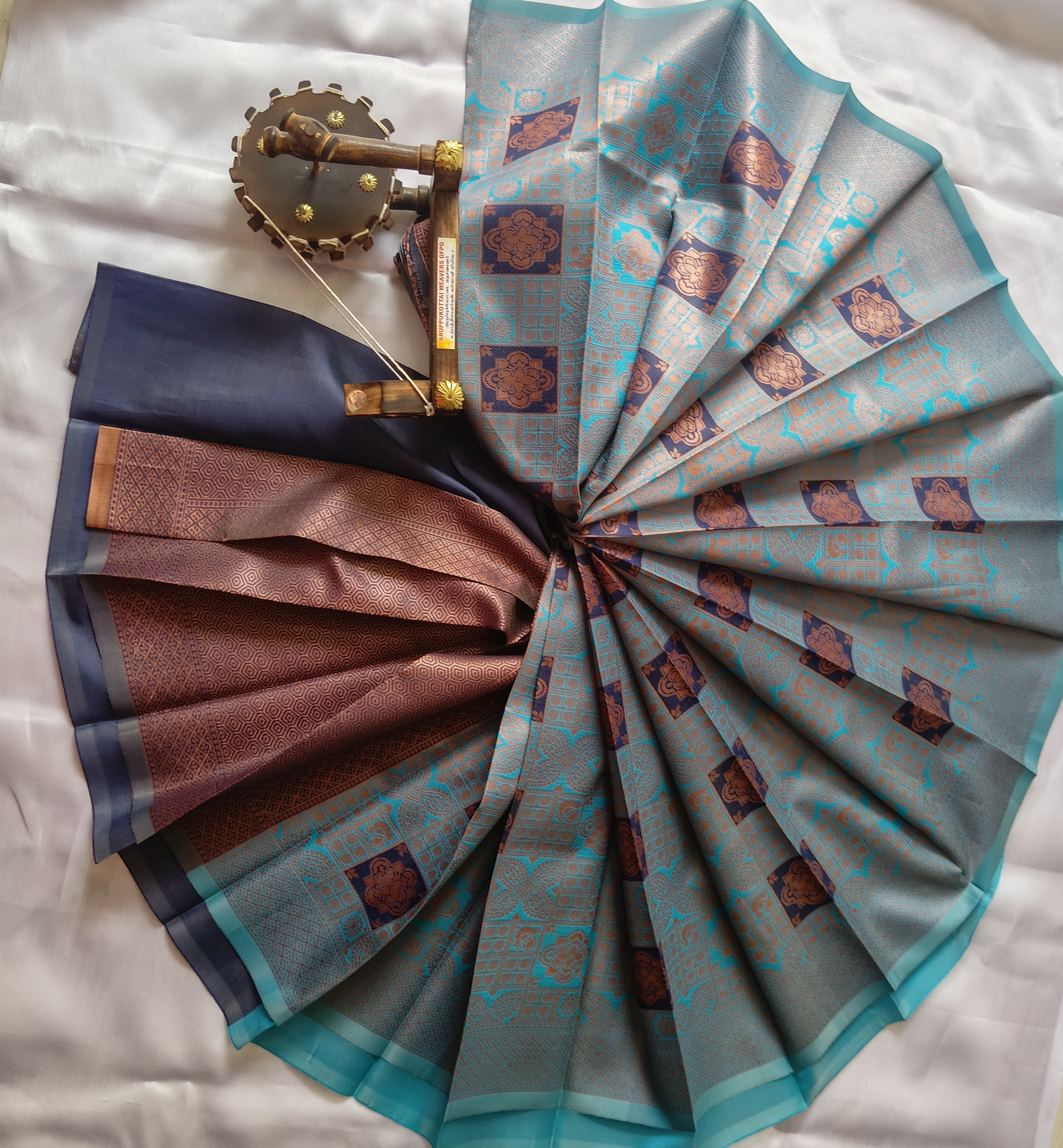 Kubera Silk Cottton Saree with Blouse Sky blue colour