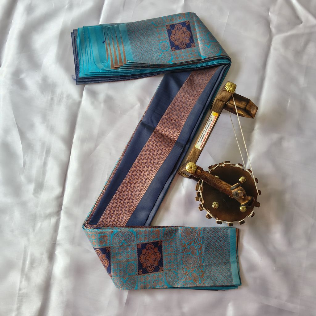 Kubera Silk Cottton Saree with Blouse Sky blue colour