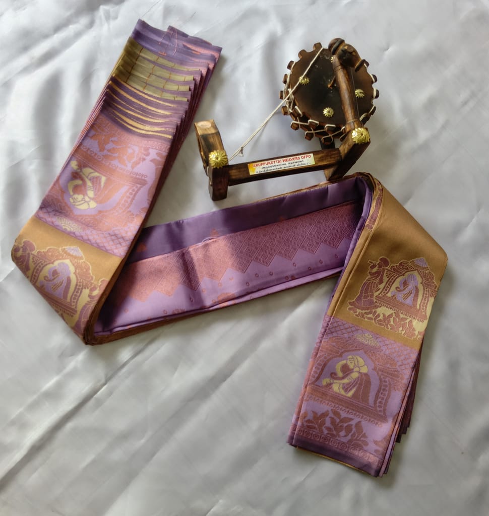 Kubera Silk Cottton Saree with Blouse Gold with lavender