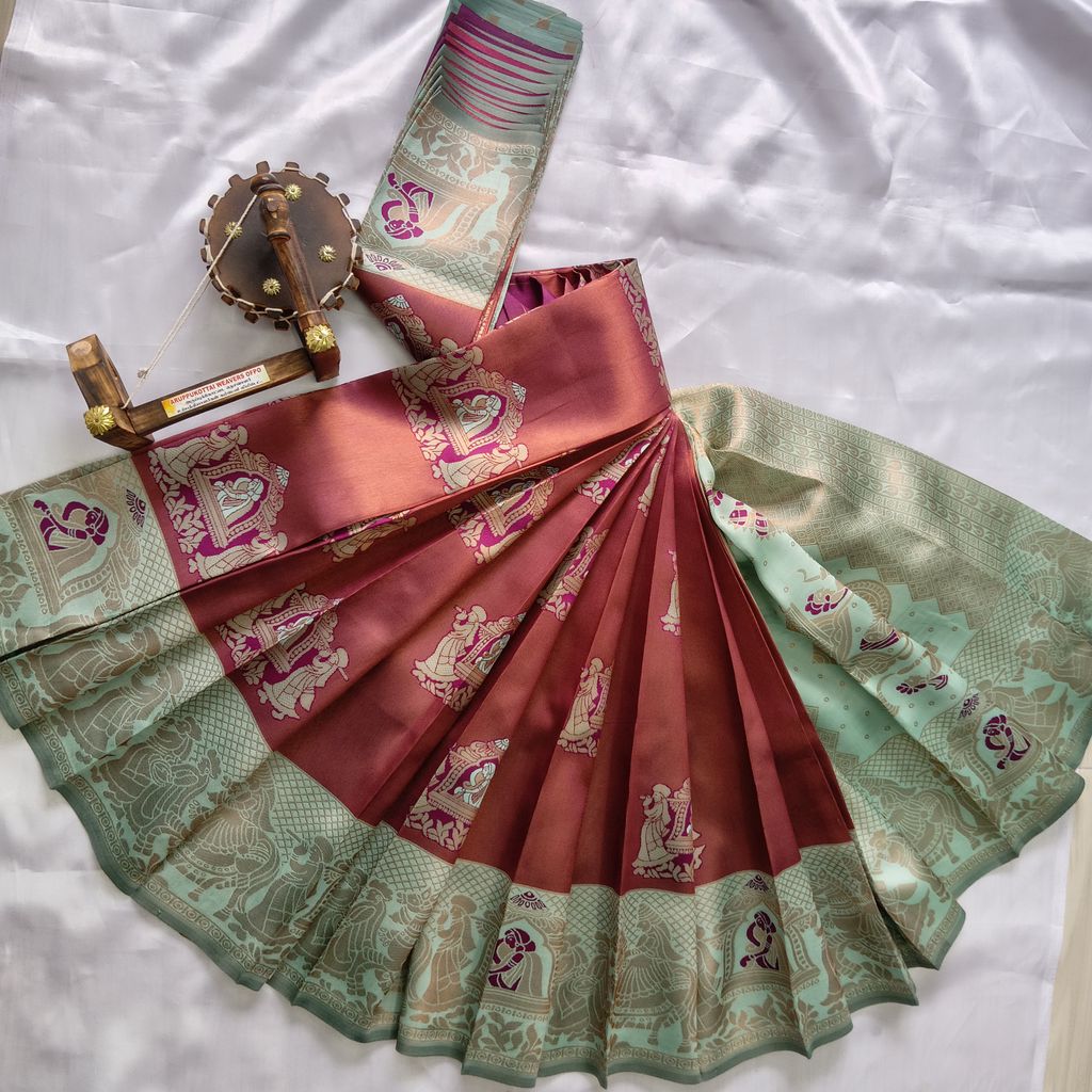 Kubera Silk Cottton Saree with Blouse Maron colour