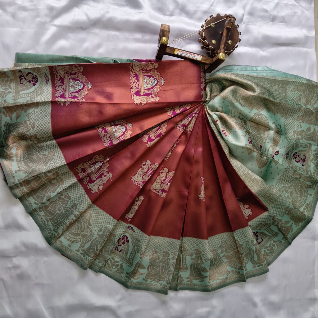Kubera Silk Cottton Saree with Blouse Maron colour