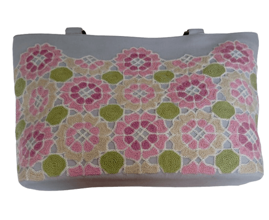 Hand Embroidered Floral Pattern Tote Bag