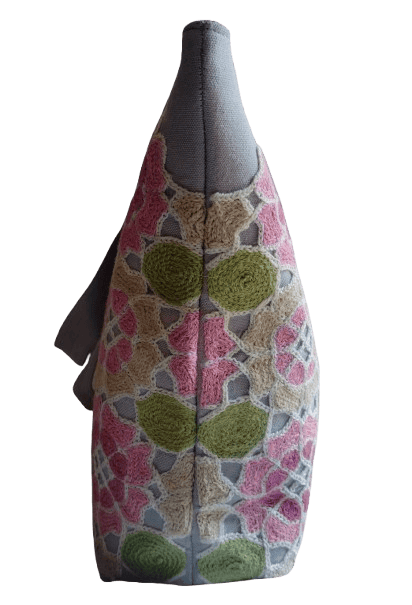 Hand Embroidered Floral Pattern Tote Bag