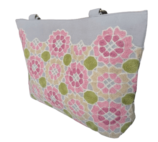 Hand Embroidered Floral Pattern Tote Bag