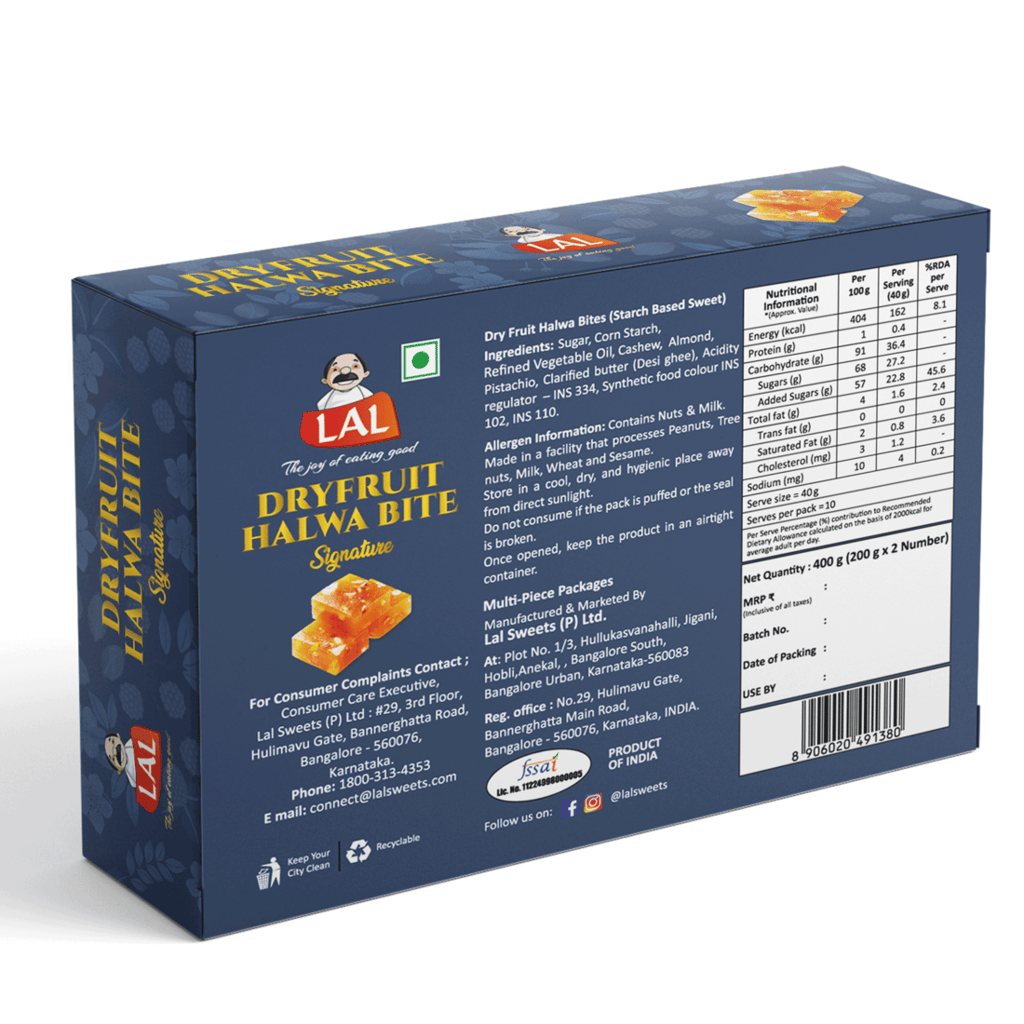 Lal Sweets Dry Fruit Halwa Bites 200g (Pack of 2) || Made With Pure Desi and Fresh Almonds, Healthy Cashew Nuts, Pistachio || Authentic and Fresh Indian Dessert and Goodness Of Pure Desi Ghee Halwa || South Indian Special Halwa