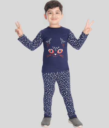 s muktar garments Pack of 1 Boys Cotton T-Shirt & Pants Set ( Navy Blue )