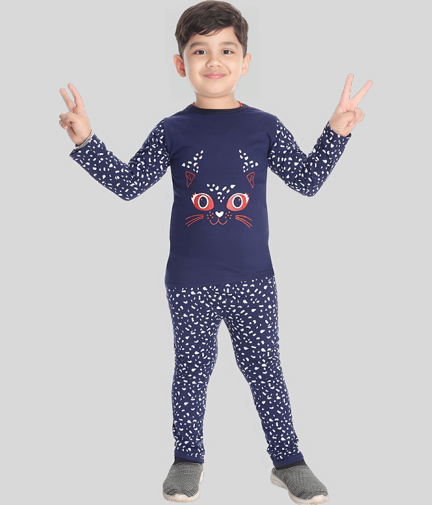 s muktar garments Pack of 1 Boys Cotton T-Shirt & Pants Set ( Navy Blue )
