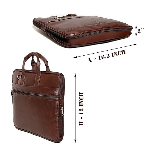 KAISHWA Brown Leather Messenger Bag for Men - 15.6 Inch Laptop Briefcase with Adjustable Shoulder Strap and Multiple Pockets