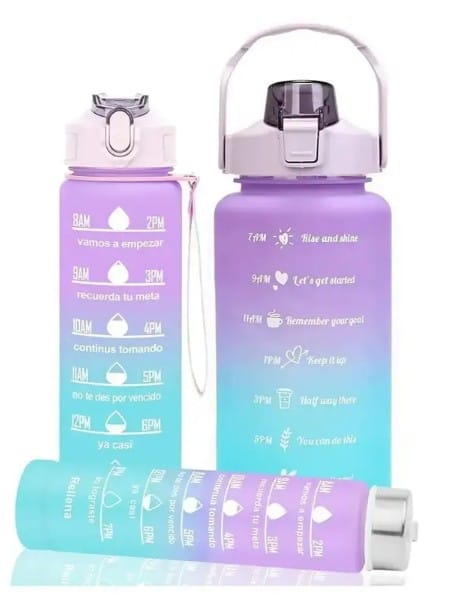 Set of 3 Water Bottle with Motivational Time Marker Leakproof Durable Non-Toxic Bottle (Random Colour)