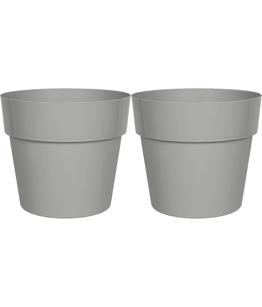 Grey Color Plastic Pots & Planters for Gardening, Indoor & Outdoor ( Pack of 2 ) - 14cm (Length)