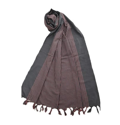 Dhaga Vishwas Ka Handloom Cotton Stole Grey with Red Stripes