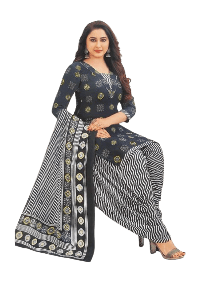 Women s Grey and White Floral Print Cotton Kurta with V Neck and 3 4 Sleeves