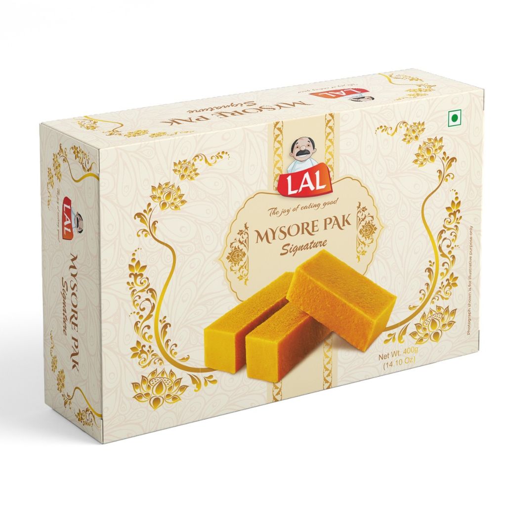 Lal Sweets Diwali Special Mysore Pak Signature 400g (Pack Of 1) || Made With Special Pure Desi Ghee || Healthy and Delicious Sweets Melts In Your Mouth || Traditional Taste Of Mysuru || Ghee Mysore Pak Pak || Mysuru Pak ||