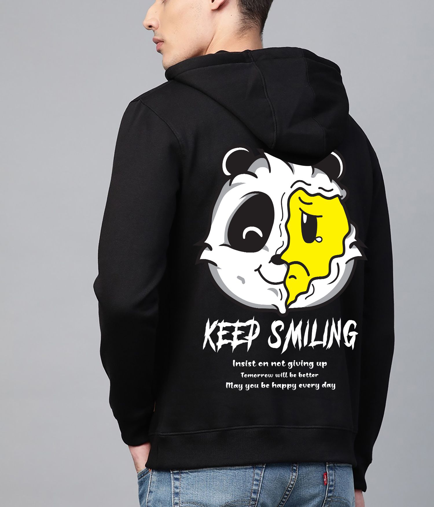SCOTT FINCHER Black and White Panda Print Hoodie : AA(RSHOD)BLACK_12